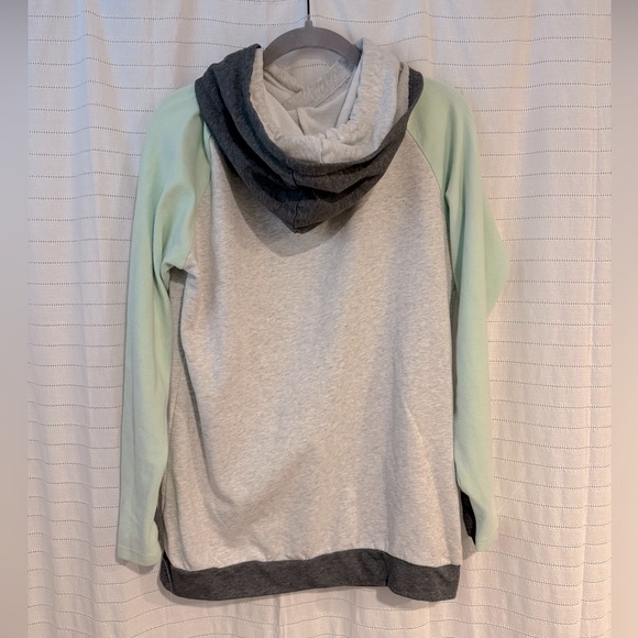 AMPERSAND AVE Baseball DoubleHood Sweatshirt Hoodie Mint and Gray Size Large - Picture 9 of 10